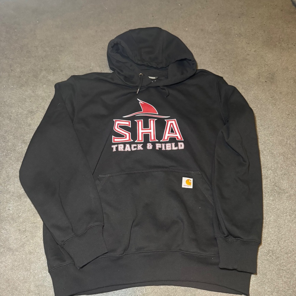 Carhartt Rain Defender Hoodie Mens Large Black SHA Track Field Sharks Sweatshirt